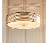 cagney 5 light white fabric shade pendant light in gold