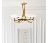 cagney 5 light white glass shade flush light in antique brass