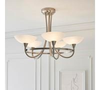 cagney 5 light white glass shade flush light in satin chrome