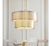 cagney 6 light white fabric shade pendant light in gold