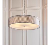 cagney white fabric shade pendant light in satin nickel