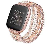 CAGOS Bracelet Compatible with Fitbit Versa 4 Bands/3/Sense/Sense 2 for Women, Handmade Beaded Elastic Replacement Wristband for Versa 2/1/Lite Watch/Special Edition Watch (Rose Gold, Versa 1/2/Versa