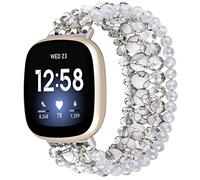 CAGOS Bracelet Compatible with Fitbit Versa 4 Bands/3/Sense/Sense 2 for Women, Handmade Beaded Elastic Replacement Bands Accessories Straps for Versa Watch