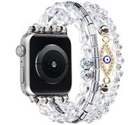 CAGOS Compatible with Apple Watch Band 38mm 40mm 41mm 42mm 44mm 45mm Elastic Gillter Beads Cute Evil Eyes Jewelry Boho Dressy Solo Loop for iWatch Bands Series 8 7, transparent, 45mm/44mm/42mm