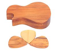 CAGUYLONA 3Pcs Wooden Guitar Picks with Guitar Shaped Pick Box Holder, Guitar Bass Accessories, Olive Wood Guitar Picks for Electric Classical Bass Folk Guitar and Ukulele, Polished