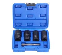 CAGUYLONA 5Pcs Lug Nut Socket Set, Twist Socket Tool for Worn Rusty Nuts Removal, High Hardness Molybdenum Steel Bolt Extractor Set with Straight Bar and Storage Box, Metric Drive S