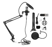 CAGUYLONA BM800 Condenser Microphone Kit, USB Professional Recording Microphone with Flexible Arm, Studio Quality Sound for Streaming Singing Podcasting, Includes Shock Mount Desk Clip (Black+Silver)