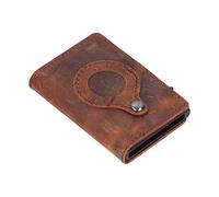 CAGUYLONA Cowhide Card Holder, Genuine Leather Blocking Wallet, Lost Automatic Card with Aluminum Alloy Frame, Slim Multifunctional Credit Card for Men, Business and Travel (Dark Brown)