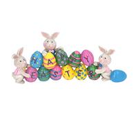 CAGUYLONA Easter Centerpiece, Hand Painted Resin Bunny Eggs Tabletop Figurine, Cute Easter Decoration with 3 Bunnies and 11 Colorful Eggs, HAPPY EASTER Engraved for Spring Party Home Office