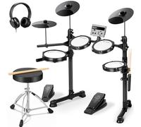 CAHAYA Beginners 150 Sounds USB MIDI Complete Electric Drum Kit | Complete set with stool, headphones, sticks and 2 pedals, individually adjustable for practice at home and lessons
