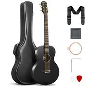 CAHAYA Carbon Fiber Acoustic Guitar: 38” Composite OM Body Travel Guitar Beginner Kit Low Action Easy Play Lightweight Waterproof Steel String with Gig Bag (Black)