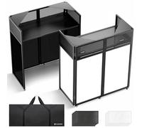 CAHAYA DJ Booth Stand Portable - DJ Facade Booth with Double Top Corners Foldable DJ Stand with Black and White Lighting Scrims, Storage Bag, Cable Holes, 104 * 52 cm Convenient for Events Parties