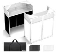 CAHAYA DJ Booth Stand Portable - DJ Table Facade with Black & White Scrims DJ Stand Foldable for Laptop & Controller Double Top Corners, Storage Bag, Cable Holes, 104 x 52 cm, White
