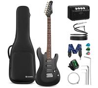 CAHAYA Electric Guitar Kit - 10W Amplifier- Full Size 39 Inch Solid Wood Guitar with HSS Pickup Package with Gig Bag, Strape and Tuner Fit Beginner(Black)
