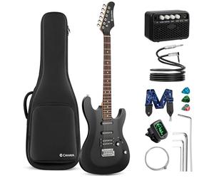 CAHAYA Electric Guitar Kit - 10W Amplifier- Full Size 39 Inch Solid Wood Guitar with HSS Pickup Package with Gig Bag, Strape and Tuner Fit Beginner(Black)