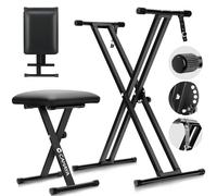 CAHAYA Keyboard Stand and Bench with X Frame Adjustable Stool Style and Heavy Duty Electronic Piano Stand Adjust Height Applies to 61>88 Keys Keyboard