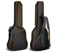 CAHAYA Large Acoustic Guitar Bag Fit 42/43/44 Inch Jumbo, Dreadnought Guitar, 12 mm Thick Padding Waterproof Dual Adjustable Shoulder Strap Guitar Case Gig Bag, Black with Orange Stripes, Model CY0285