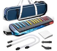 CAHAYA Melodica Music Instrument 32 Key Portable with Double Plastic Flexible Long Pipe, Short Mouthpieces and Carrying Bag, Iridescent Black CY0347