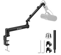 CAHAYA Microphone Arm Low Profile Mic Stand Desk Mount Adapter Boom Arm | Supports 2.5kg with 3/8 & 5/8 Adapters Cable Storage Tray for Shure SM7B Blue Yeti FIFINE AM8 HyperX QuadCast