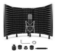 CAHAYA Microphone Isolation Shield Foldable - Sound Absorbing Reflector with 3/8" and 5/8" Adapters Portable Microphone Shield for Studio Recording, Podcasting, Singing, Streaming, Black