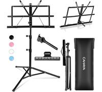 CAHAYA Sheet Music Stand Metal Portable with Carrying Bag, Music Book Clip, Portable Podium Stand, Laptop Stand Black