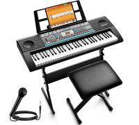 CAHAYA Musical Keyboard 61 Keys - Electric Piano Set for Beginners with Stand, Stool, 1 Microphone, Built-in Speakers, 3 Educational Modes, Portable Electronic Keyboard with