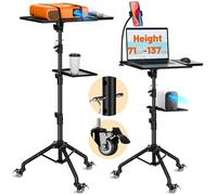 CAHAYA Projector Stand Tripod Multifunctional - Height Adjustable Portable Laptop and Music Floor Stand with Tray Gooseneck Phone Holder and 360° Rotating Wheels for Meetings, Home, and Outdoor Use