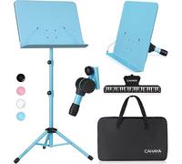 CAHAYA Sheet Music Stand Metal Portable with Carrying Bag, Sheet Music Clip, Projector Stand, Portable Podium Stand, Laptop Stand Blue, CY0194-3