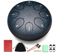 CAHAYA Steel Tongue Drum 6-Inch: 8 Notes Steel Percussion Hand Drum with Music Book Drum Mallets Finger Paddles Carry Bag for Kids Gift Musical Education Meditation Navy Blue CY00372-2