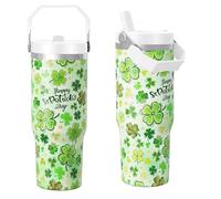 cahduenx 30 oz St. Patrick's Day Tumbler with Straw Handle, Happy St. Patrick's Day Shamrock Gifts for Women Men, Stainless Steel Insulated Water Bottle Coffee Cups for Home Office Travel