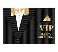Caheansi 10x6.5 ft Man VIP Happy Birthday Backdrop Gentleman Tuxedo Photography Background for Men Black and White Gold Bow Tie Suit Luxury Birthday Dinner Party Banner Decor Photo Booth Props