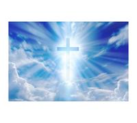 Caheansi 5x3 ft Christian Cross Backdrop Easter Holy Lights Blue Heaven Sky Clouds Crucifix Background Lord Pray Resurrection of Jesus Religious Belief Church Events Decorations Photo Props