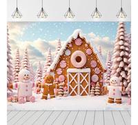 Caheansi 6x4 ft Pink Christmas Candy House Backdrop Cute Snow Christmas Tree Gingerbread Man House Photography Background Xmas New Year Event Holiday Party Decorations Banner Photo Booth Props
