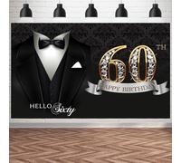 Caheansi 6x4ft 60th Birthday Backdrop 6x4ft Black Gold 60th Birthday Photography Backdrop Bow Tie Banner Decorative Birthday Party Props