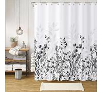 Caheansi Black and White Shower Curtain, Black and Grey Watercolor Floral Botanical Plants Bathroom Curtain Waterproof Fabric Machine Washable with Hooks, 72" Wx84 L
