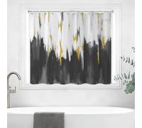 Caheansi Grey White Gold Shower Window Curtain, Brush Strokes Oil Painting Modern Art Abstract Small Short Bathroom Window Curtain Waterproof Fabric Machine Washable 8 PCS Hooks,24" Wx36 L