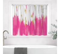 Caheansi Hot Pink White Gold Shower Window Curtain, Brush Strokes Oil Painting Modern Art Abstract Small Short Bathroom Window Curtain Waterproof Fabric Machine Washable 8 PCS Hooks,24" Wx36 L