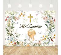 Caheansi Mi Bautizo Backdrop 5x3ft Wildflowers God Bless Angel First Communion Mexican Baptism Party Photography Background Christening Newborn Baby Shower