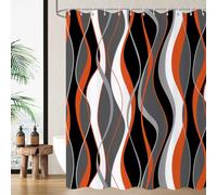 Caheansi Orange Shower Curtain, Modern Abstract Orange Black Grey Striped Minimalist Art Bathroom Curtain Waterproof Fabric Machine Washable with Hooks, 72" Wx72 L