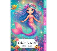 Cahier de Texte 2025 2026 Sirène: 24 pages par jour, Chaque jour séparé par une couleur spécifique, Recherche rapide, Idéal pour CP, CE1, CE2, CM1, CM2