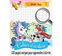 Cahier d'écriture seyes 3mm (Grands Carreaux) - Licorne: Cahier d'écriture vide grand format avec 120 pages vierges pour apprendre à écrire les ... d'écriture pour enfants en maternelle et CP)
