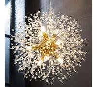 CAI-HAI Golden Dandelion Crystal Chandelier Modern Firework Chandelier Dining Room Bedroom Kitchen Island Living Room Lighting 9 Lights 50cm