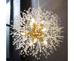 CAI-HAI Golden Dandelion Crystal Chandelier Modern Firework Chandelier Dining Room Bedroom Kitchen Island Living Room Lighting 9 Lights 50cm