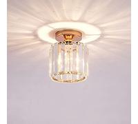 CAI-HAI Modern Crystal Ceiling lamp Living Room lamp Simple Decoration Aisle Corridor lamp Bedroom Lighting E14 Crystal lamp (with Bulb) (Golden, Round)