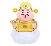 Cai Shen Statue Solar Powered God of Wealth Fortune Sculpture Swinging Ornament for Business Home Car Decor Plastic Gold 8x8x10cm (Yellow)