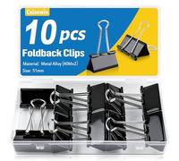 Caianwen Pack of 10 Black Foldback Clips 51 mm Binder Clips Metal Paper Clips Large Binder Clips Paper Clips Metal for School Office Supplies Stationery Notes