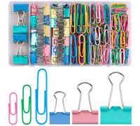 Caianwin 300 PCS Paper Clips Set, 40/32/25mm Coloured Bulldog Clips, 55/33/28mm Coloured Paper Clips, Foldback Clips, Binder Clips for Documents, Notes, Tickets - Office, School & Home Paper Clamps