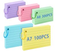 Caianwin 400Pcs Flash Cards A7 A8 Flash Cards Revision with 5 Binder Rings, 5 Colors Index Card Revision Card Study Notecards for Learnin, Memory, Revision Supplies