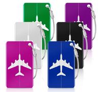 Caianwin 6 Pcs Luggage Tags, Aluminium Alloy Suitcase Tags, Suitcase Labels with Steel Loop and Waterproof Name ID Card, Bag Tags Travel Accessories for Checked Luggage