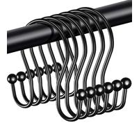 Caianwin Pack of 12 Shower Curtain Hooks, Stainless Steel Curtain Hooks, Double Hooks, 40 mm Inner Diameter, Curtain Rings for Shower Curtain Rail, Curtains (Black)